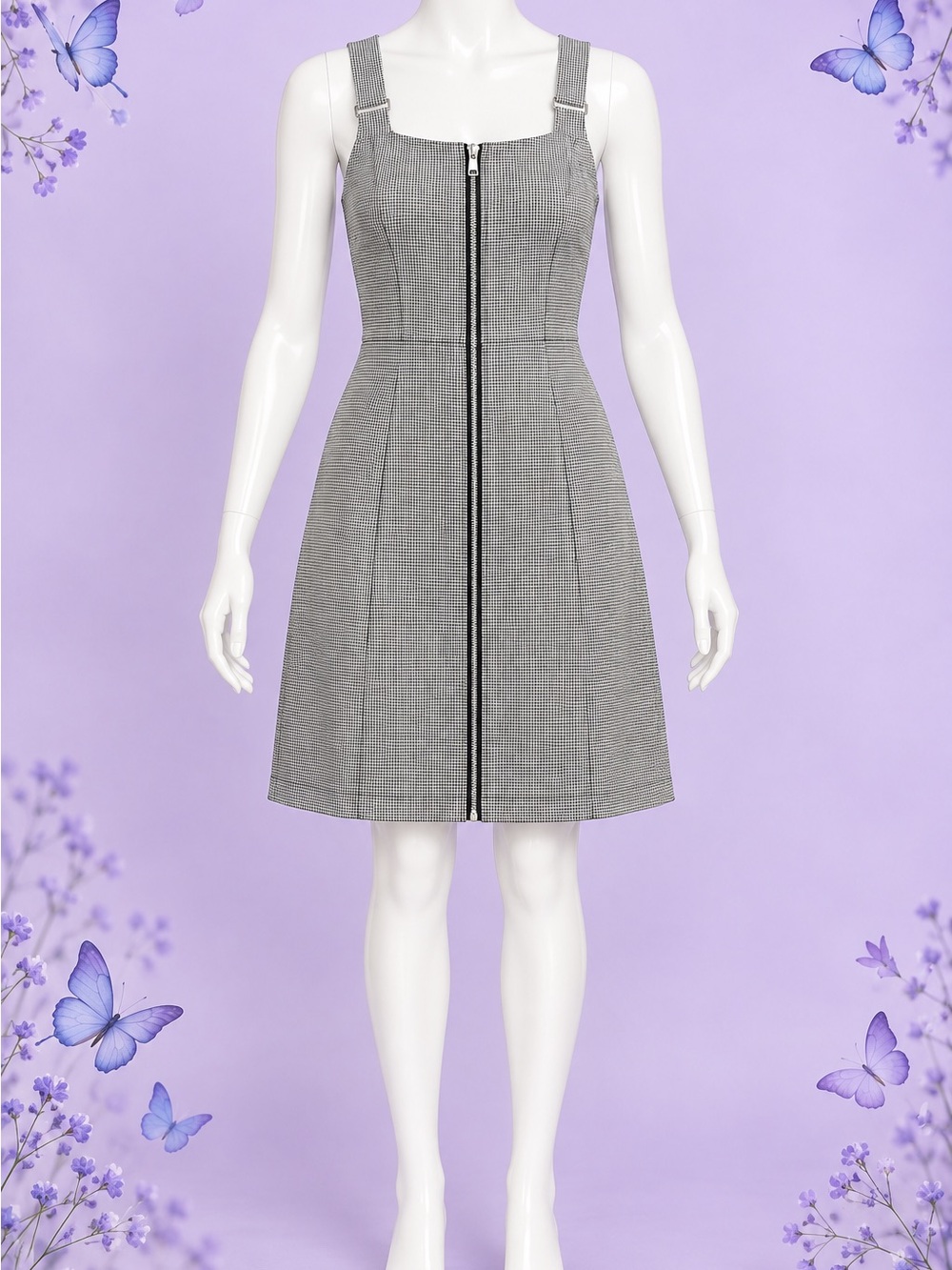 Forever 21 Gray Plaid Zip-Front Mini Dress